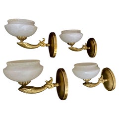 Set 4 Brass Alabaster French Style Wall Sconces