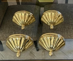 Set 4 Brass Scallop Shell Uplight Wall Sconces