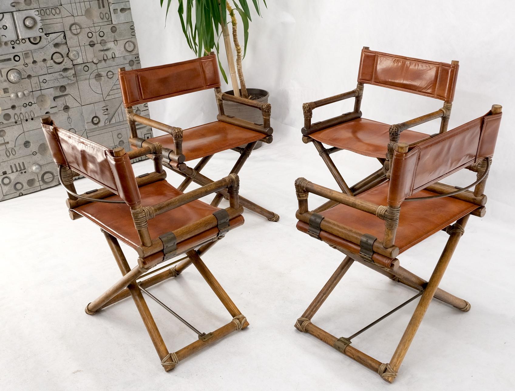 Set 4 Captain Leather Chairs Square Glass Top Dining Table Bamboo Base 11