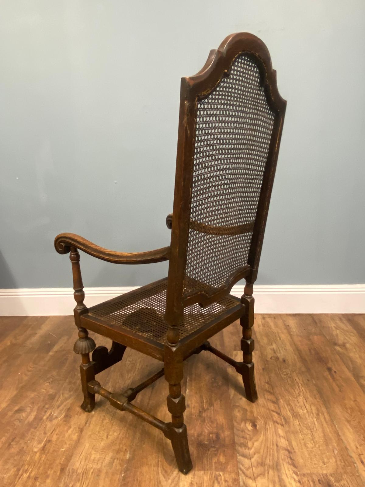 Set 4 Carved Chairs Cane Weaved Cromwellian Farmhouse 1890 im Angebot 5