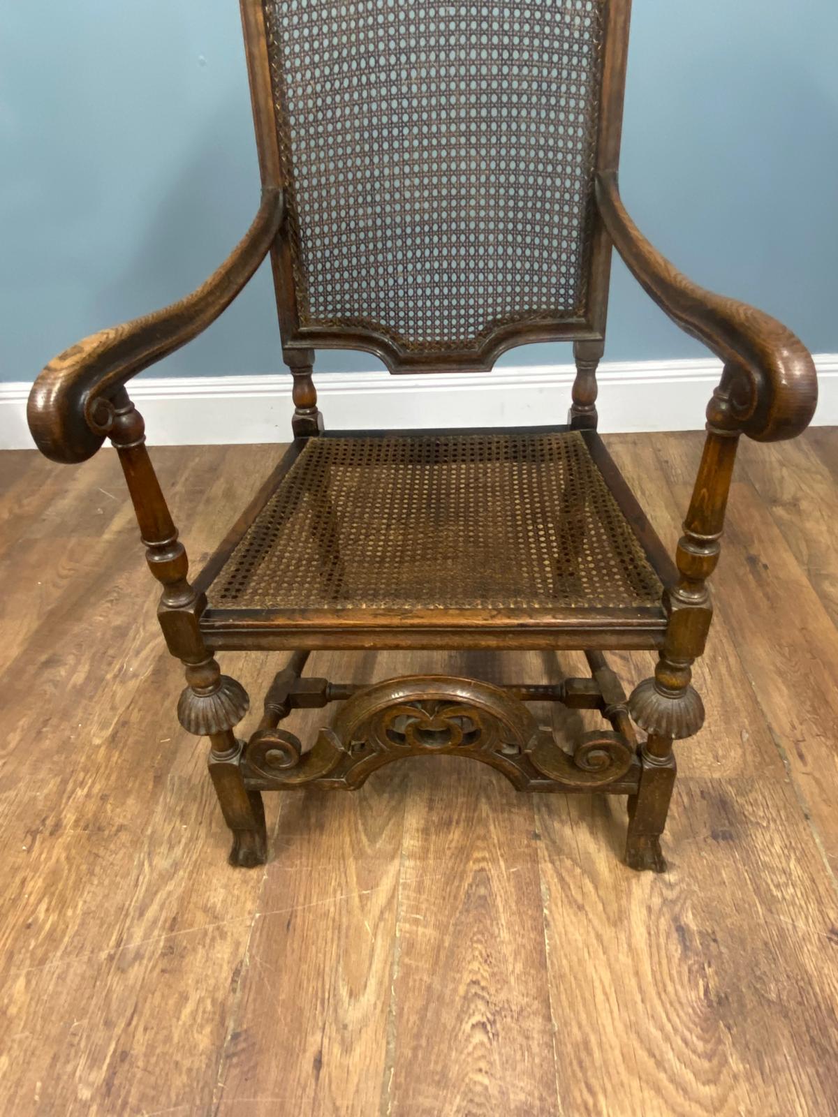 Set 4 Carved Chairs Cane Weaved Cromwellian Farmhouse 1890 im Angebot 6