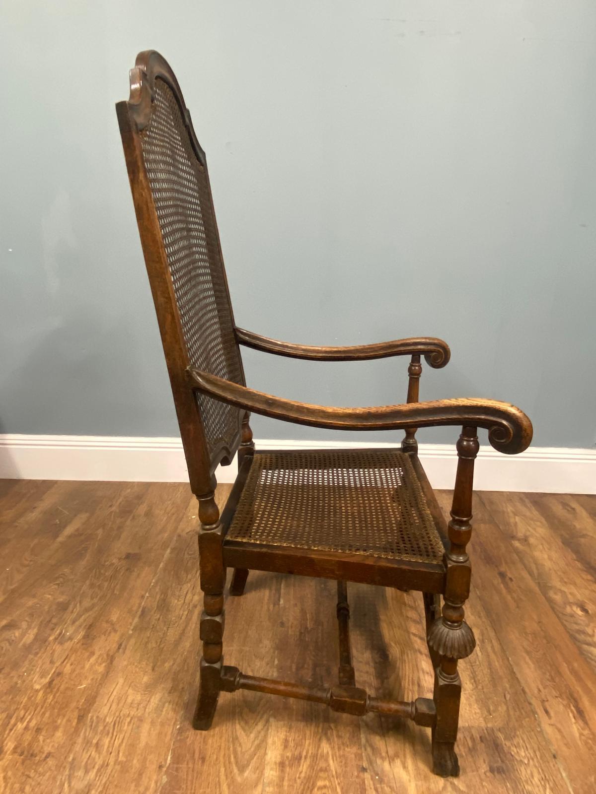 Set 4 Carved Chairs Cane Weaved Cromwellian Farmhouse 1890 (Gehstock) im Angebot