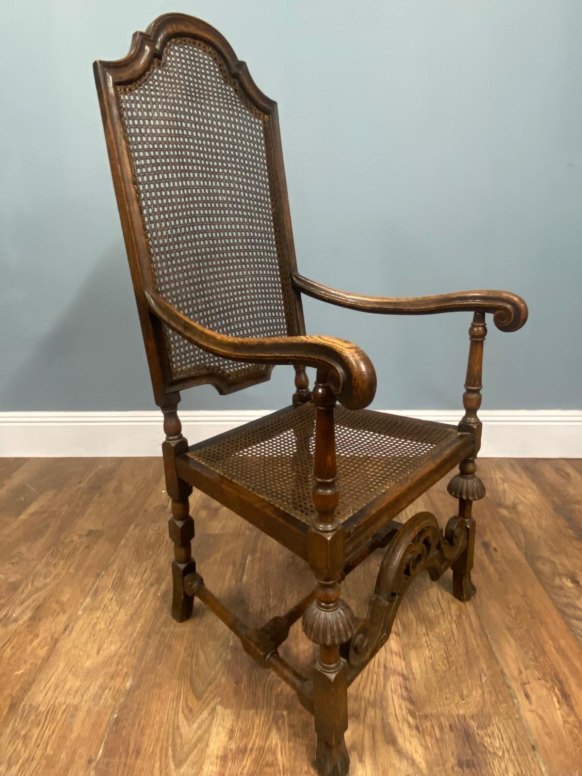 Set 4 Carved Chairs Cane Weaved Cromwellian Farmhouse 1890 im Angebot 3