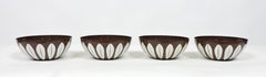 Set 4 Cathrineholm Norway MidCentury Modern Enamel Metal White/Brown Lotus Bowls