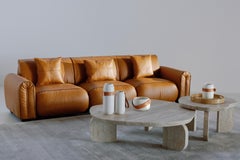 Set/4 Ceramic Vases w/ Leather, White, Handmade in Portugal by Lusitanus Home