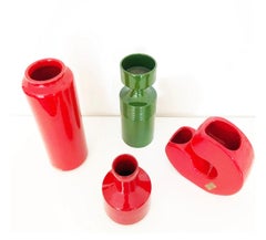 Set 4 Ceramiche Italiane Rosse e Verde Vintage 1970 -Art
