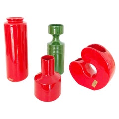 Set 4 Ceramiche Italiane Rosse e Verde Vintage 1970 -Art