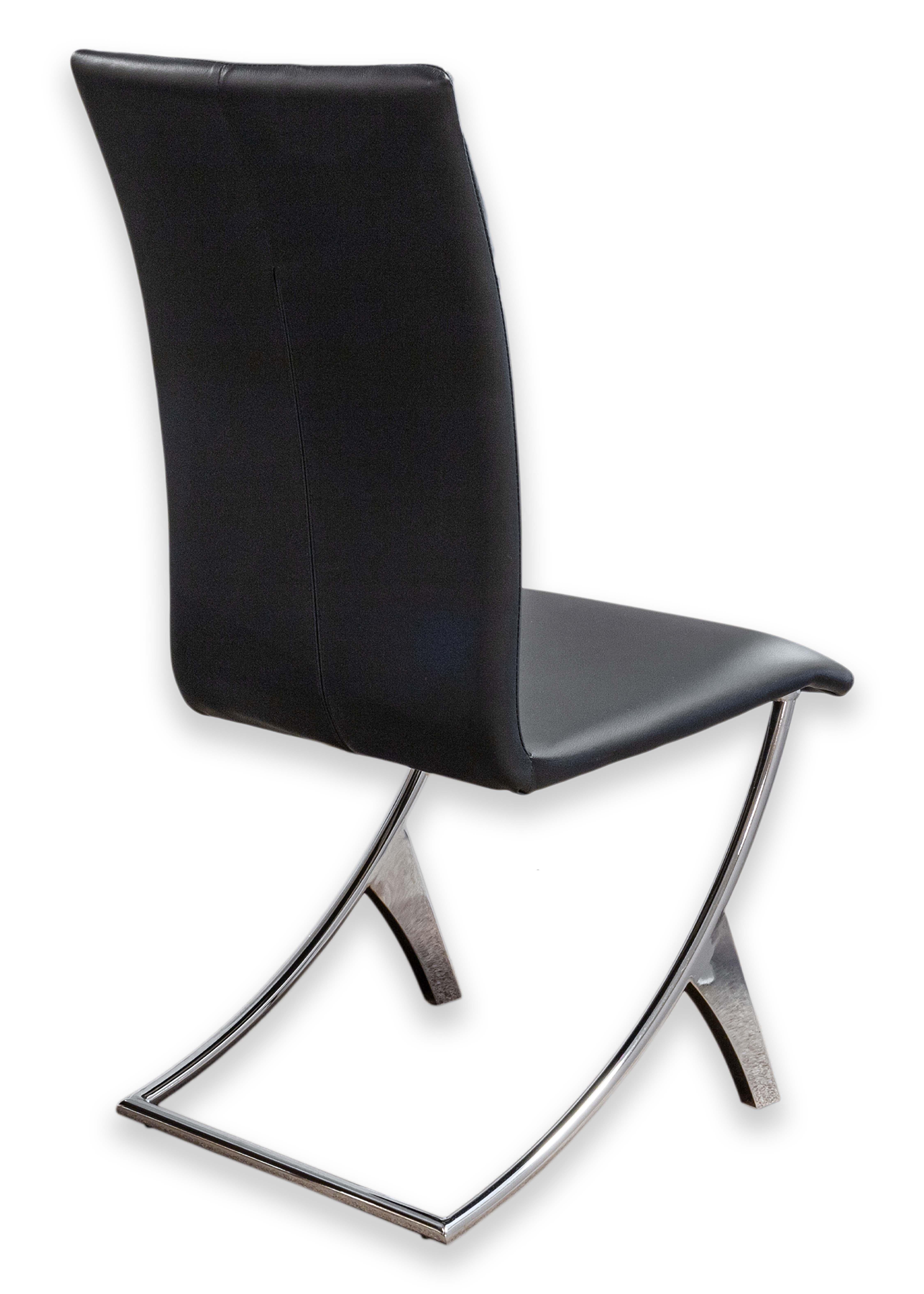 Set 4 Chrome Steel and Black Naugahyde Vinyl Contemporary Modern Dining Chairs For Sale 5