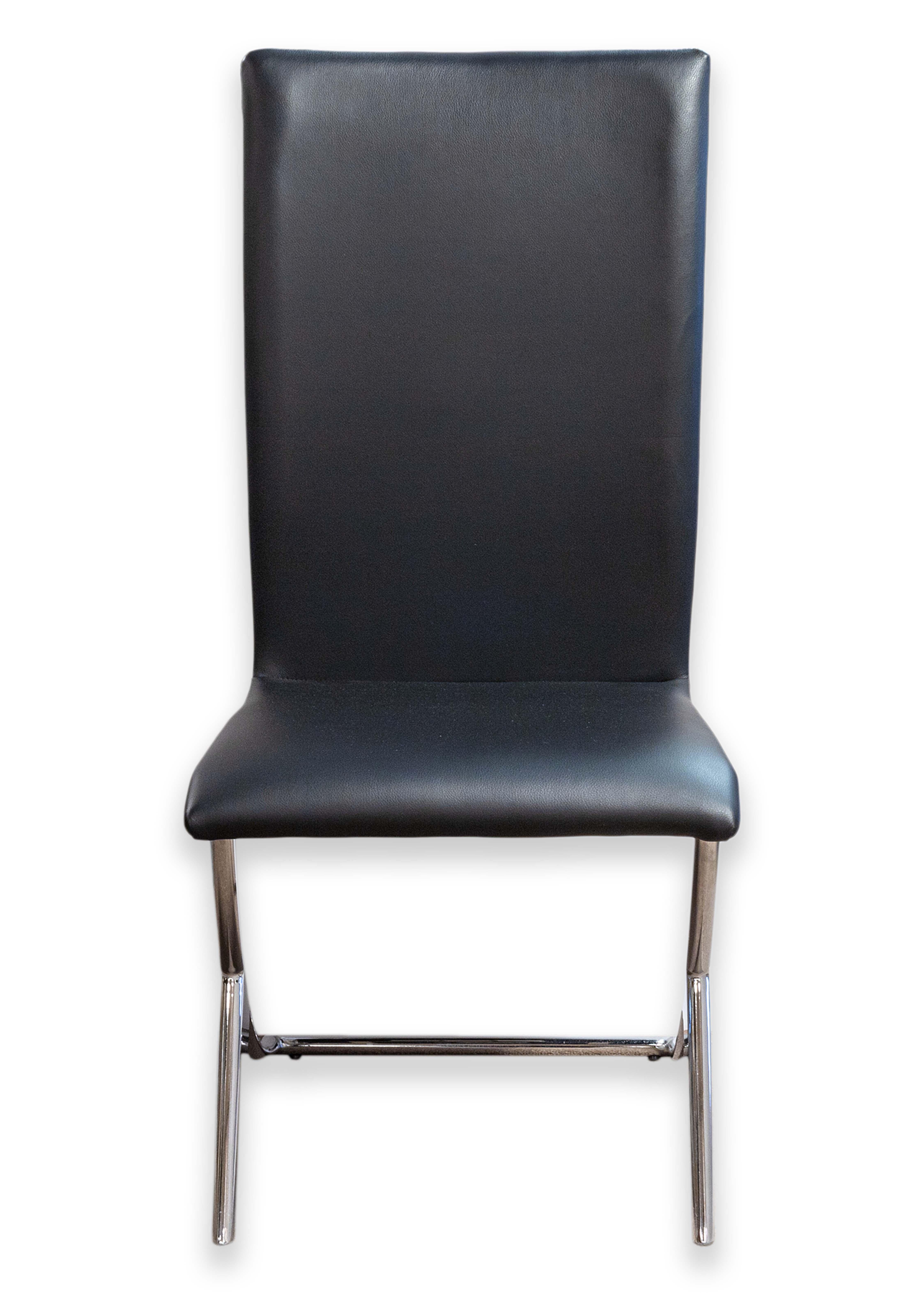 Set 4 Chrome Steel and Black Naugahyde Vinyl Contemporary Modern Dining Chairs For Sale 2