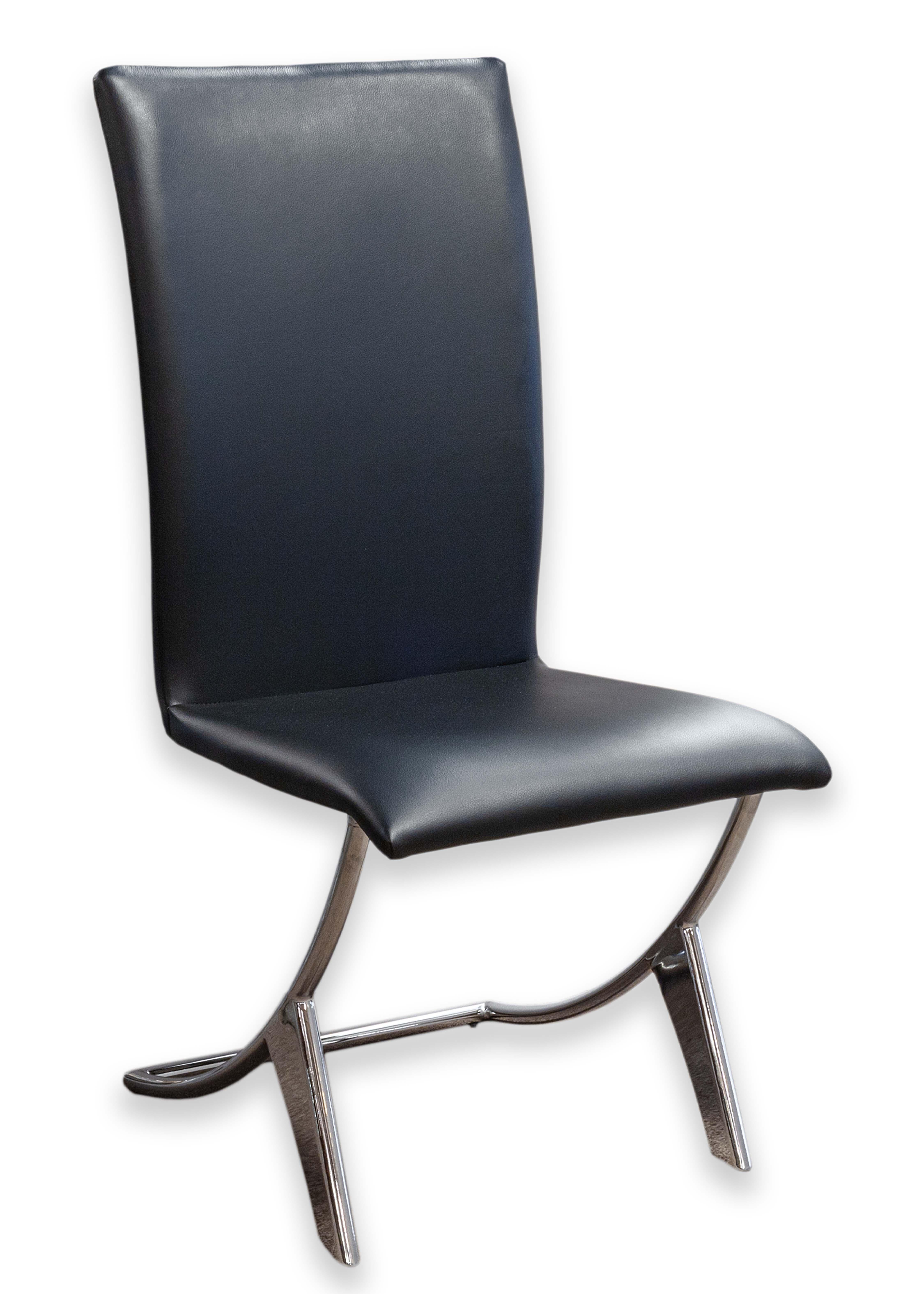 Set 4 Chrome Steel and Black Naugahyde Vinyl Contemporary Modern Dining Chairs For Sale 3