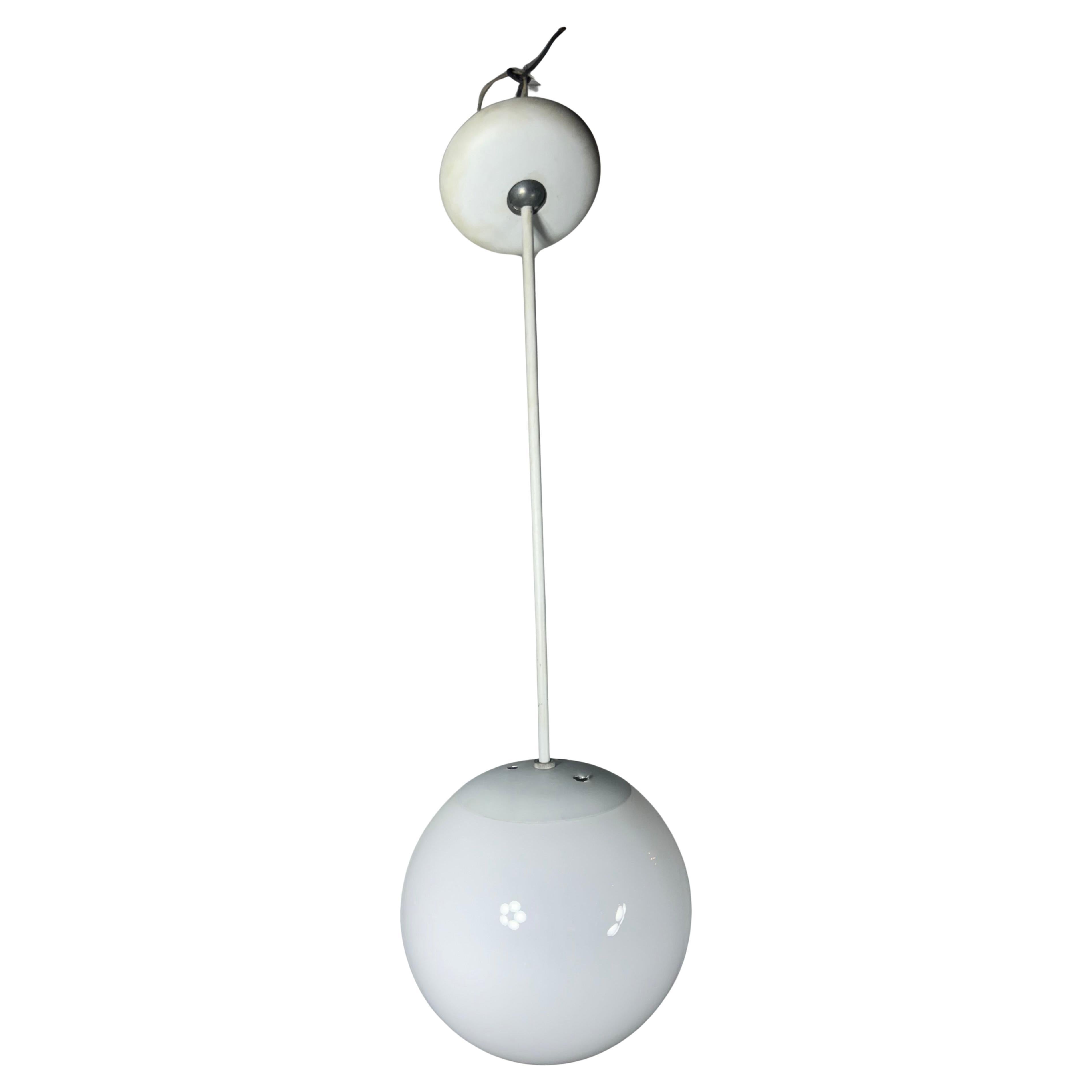 Set 4 Classic BALL Prescolite pendant fixture's with white glass globe, c.1950s