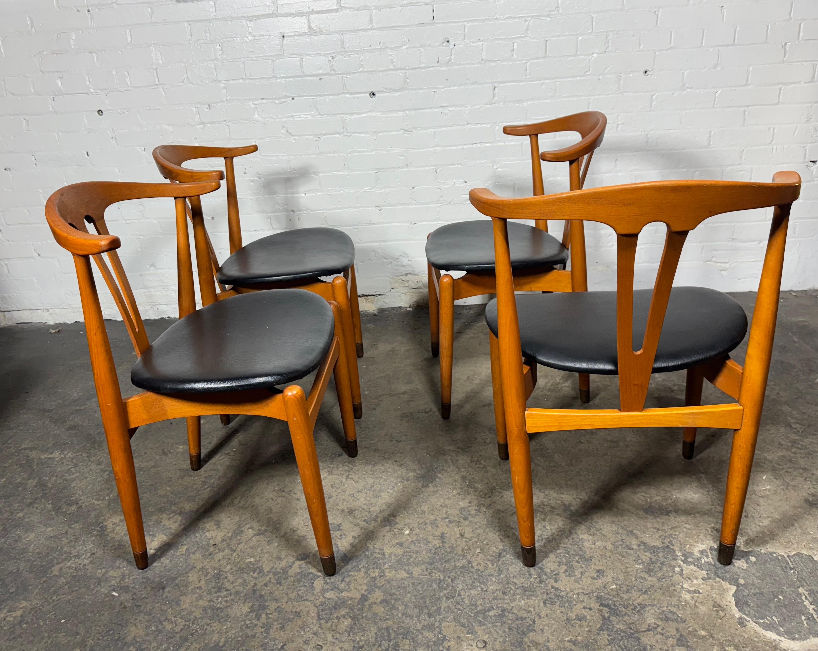 Swedish Set 4 Cow horn Chairs by Folke Sundberg , Sweden solid beech /ebonized feet