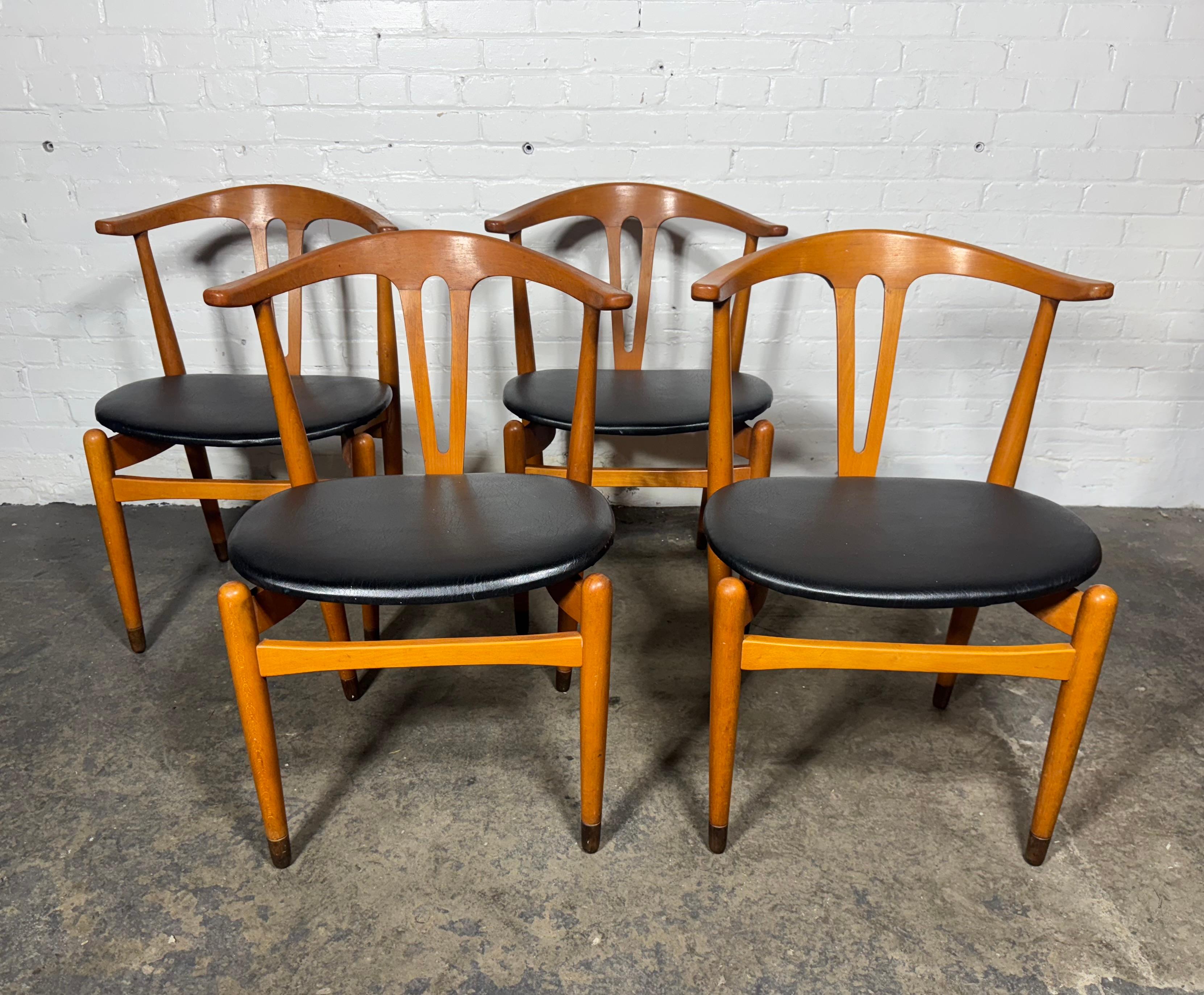 Ebonized Set 4 Cow horn Chairs by Folke Sundberg , Sweden solid beech /ebonized feet