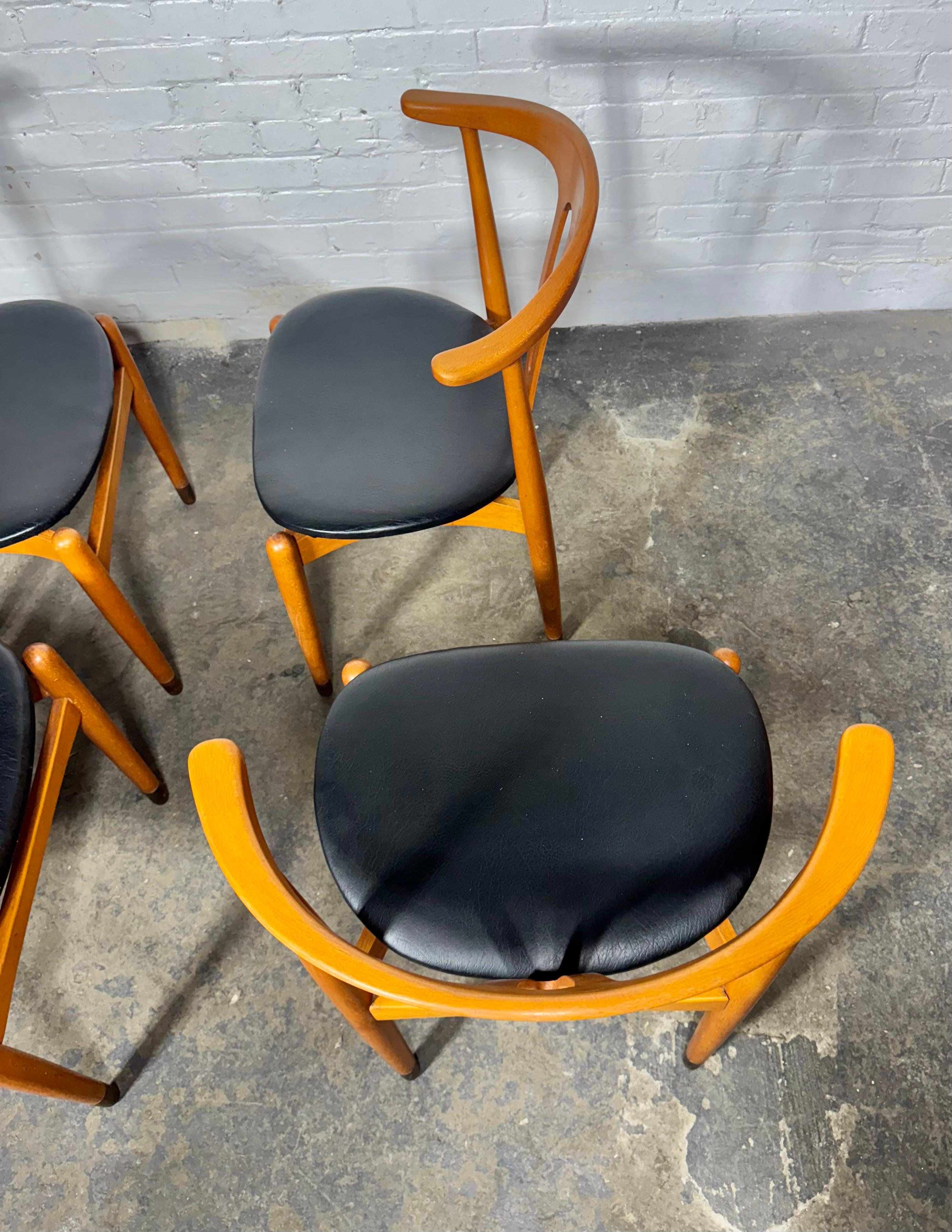 Set 4 Cow horn Chairs by Folke Sundberg , Sweden solid beech /ebonized feet In Good Condition In Buffalo, NY
