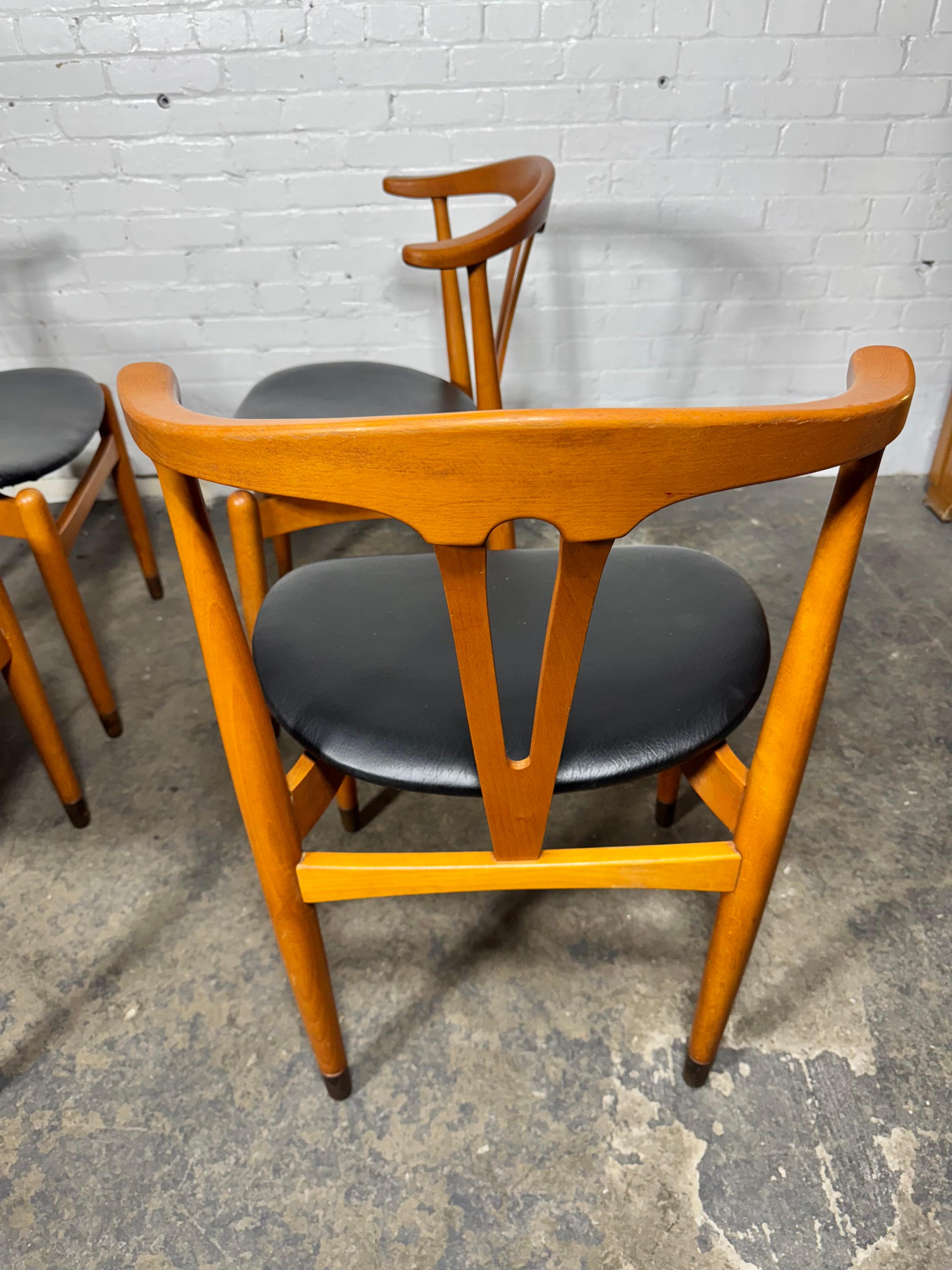 Mid-20th Century Set 4 Cow horn Chairs by Folke Sundberg , Sweden solid beech /ebonized feet