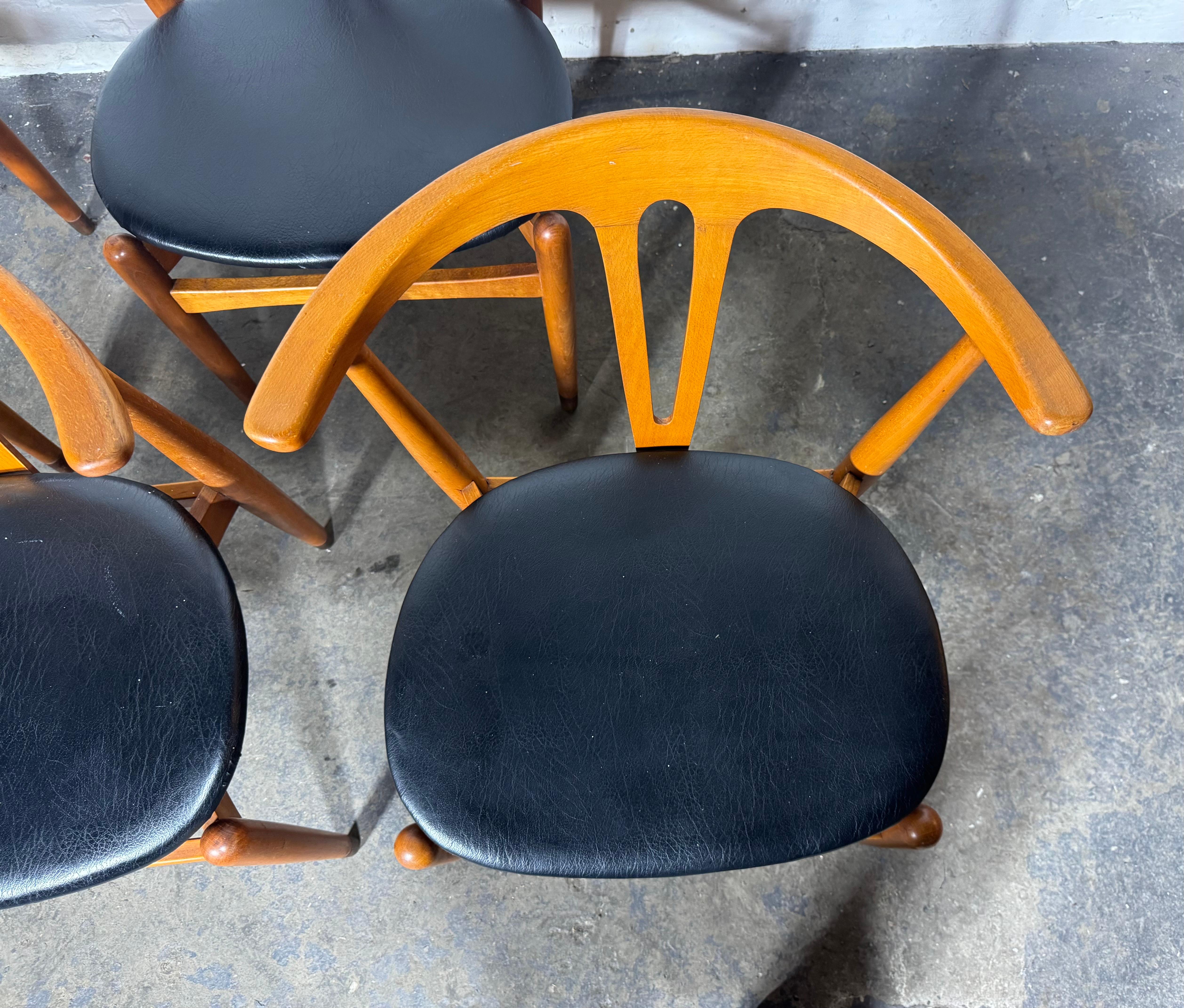 Naugahyde Set 4 Cow horn Chairs by Folke Sundberg , Sweden solid beech /ebonized feet