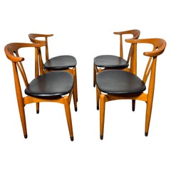 Set 4 Cow horn Chairs by Folke Sundberg , Sweden solid beech /ebonized feet