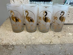 Set 4 Culver 22k Gold Flamingo Frosted Highball Glasses