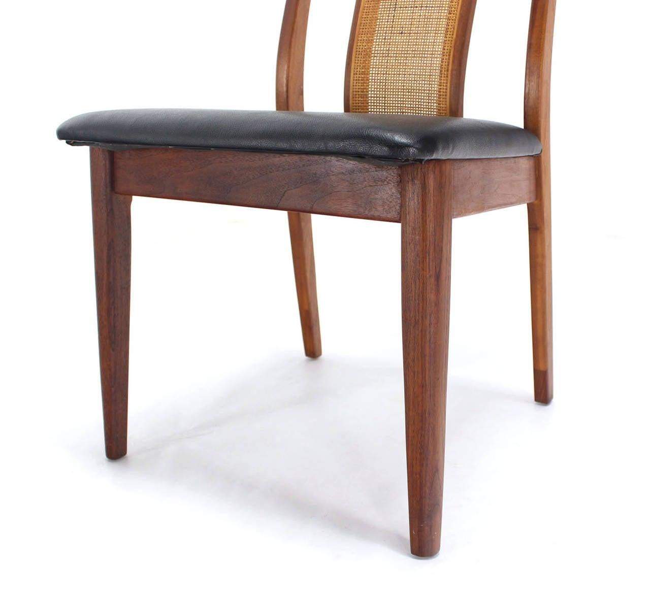 Upholstery Set 4 Danish Mid-Century Modern Oiled Walnut Cane Back Side Dining Chairs MINT! For Sale