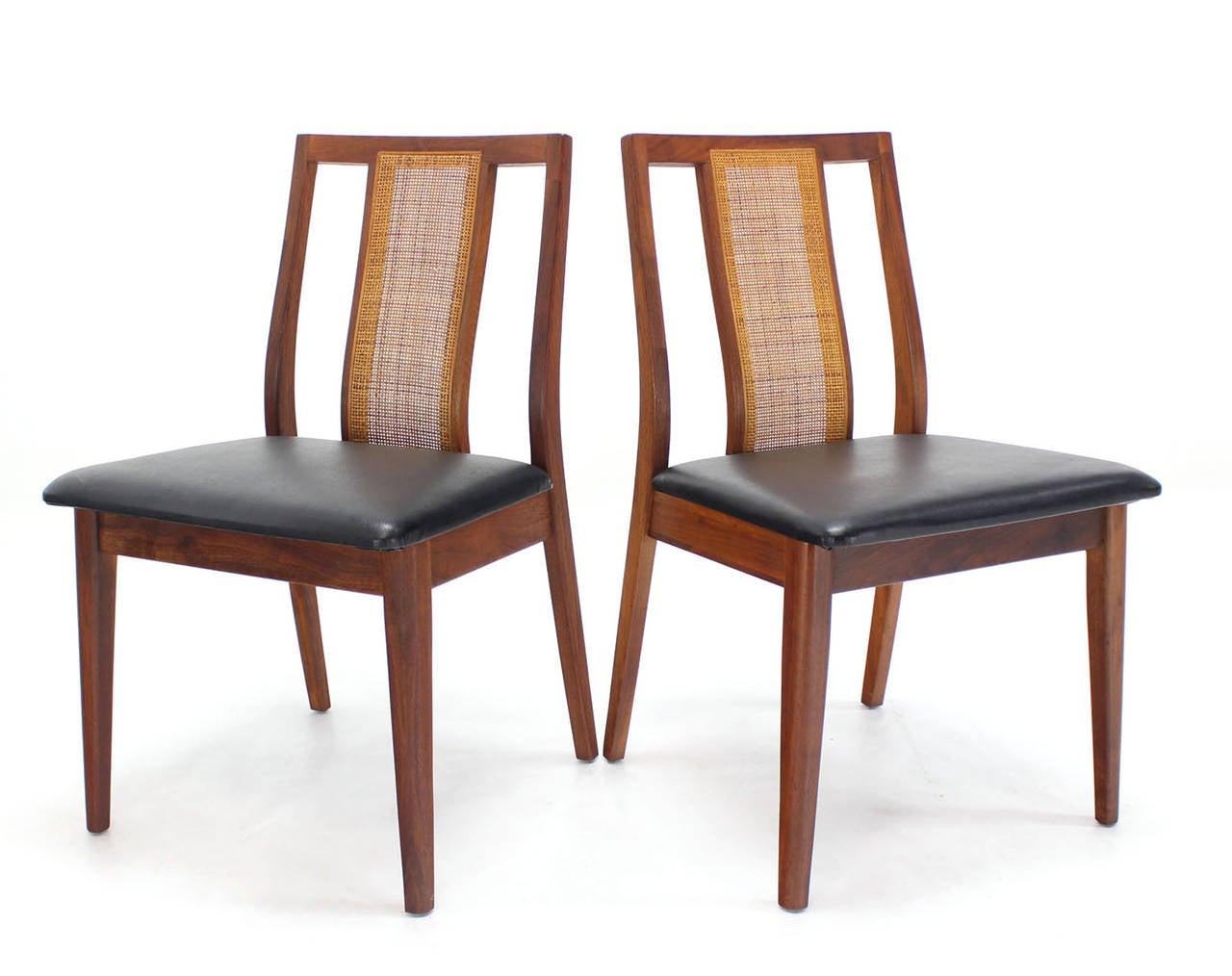 Set 4 Danish Mid-Century Modern Oiled Walnut Cane Back Side Dining Chairs MINT! For Sale 1