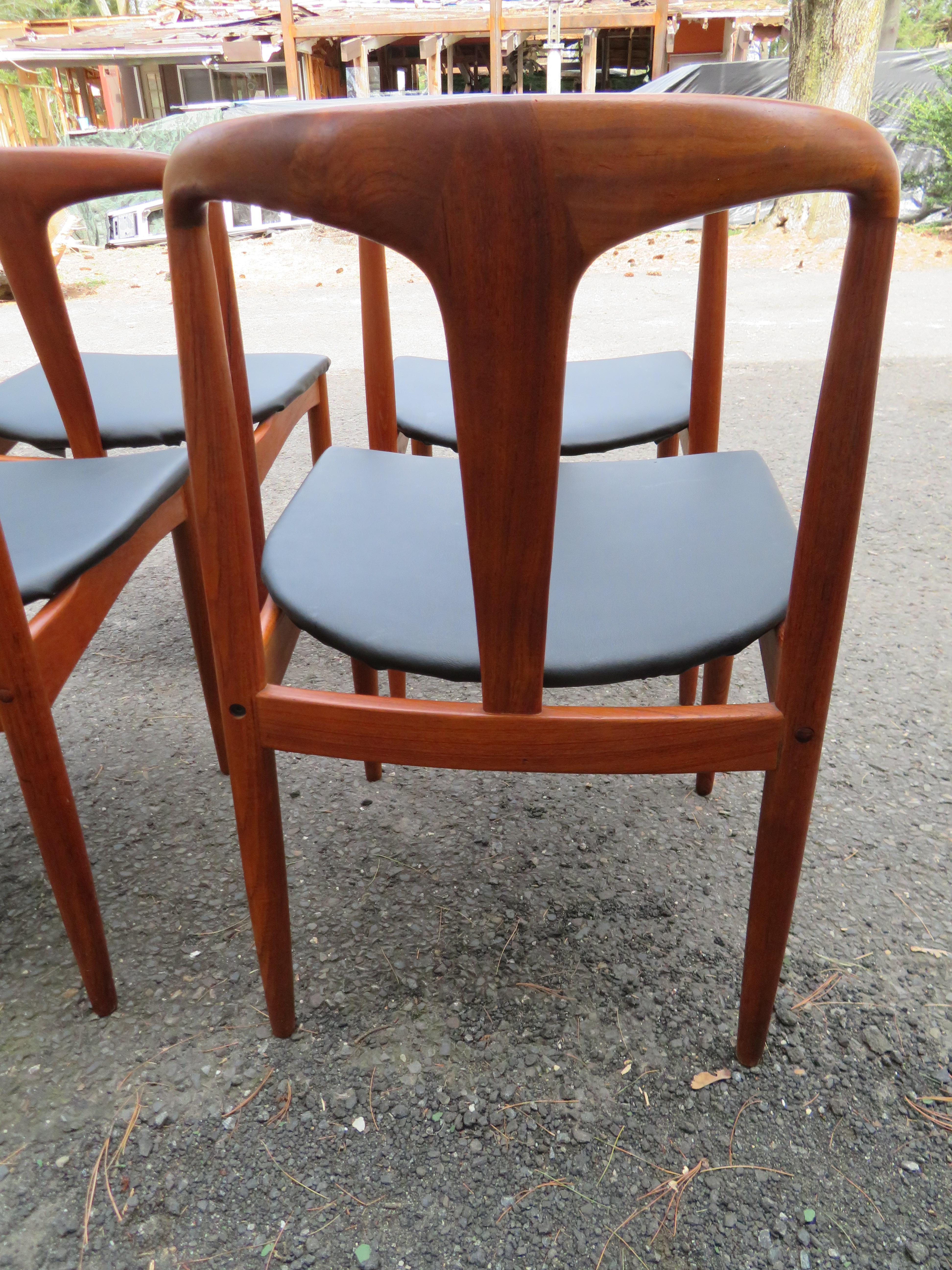 Faux Leather Set 4 Danish Teak Dining Chairs Juliane by Johannes Andersen Uldum Møbelfabrik For Sale