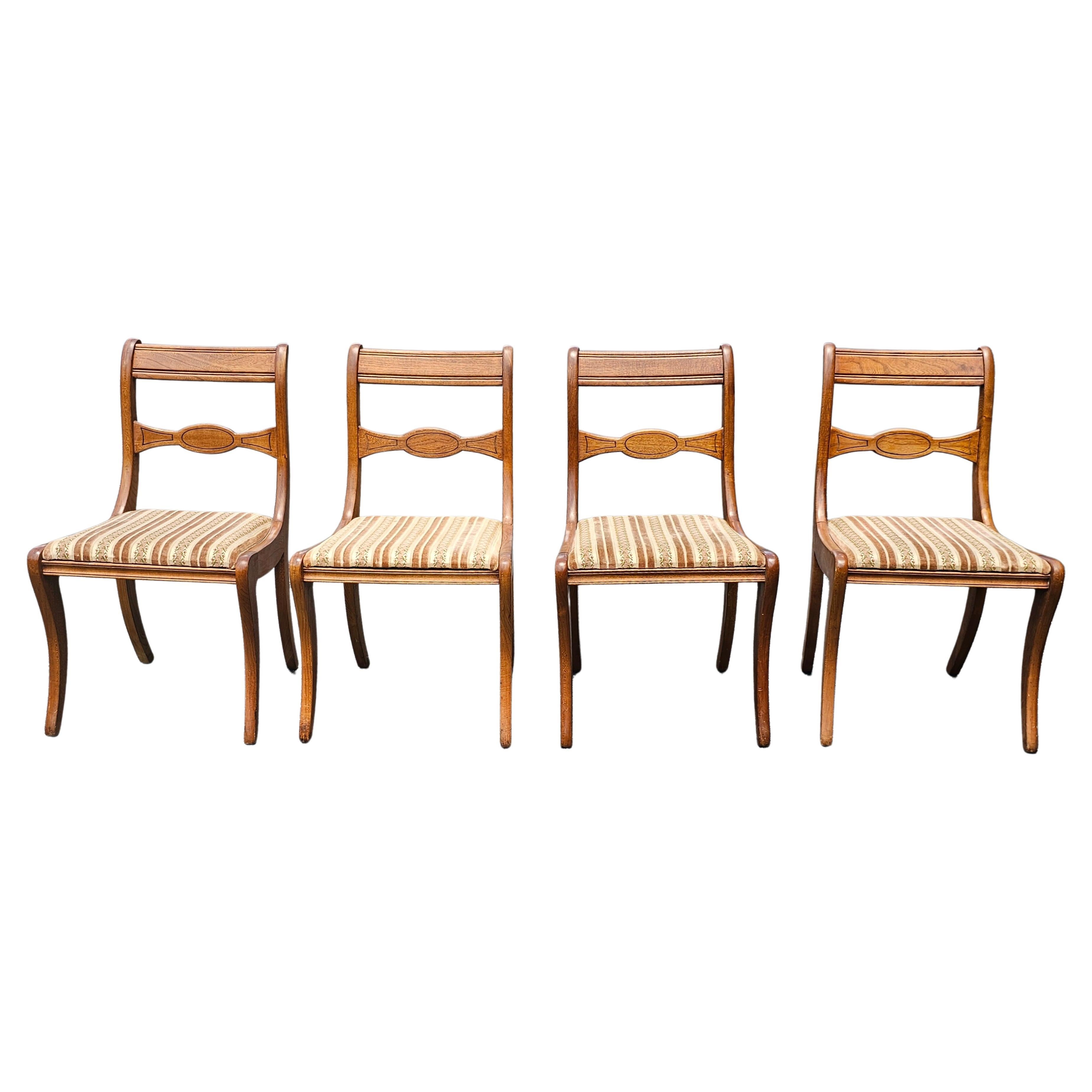 Set 4 Early 20th C. Payne Furniture Duncan Phyfe Ladder Back Upholstered Chairs