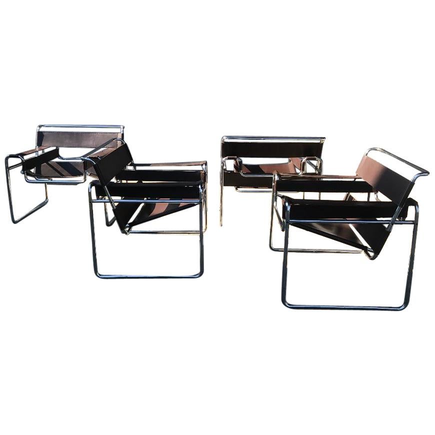 Set 4 Early Knoll International Wassily Chairs by Marcel Breuer