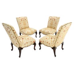 Set 4 Sessel ohne Armlehne mit floraler Gold- und Rotpolsterung und fein geschnitzten Beinen, MINT!