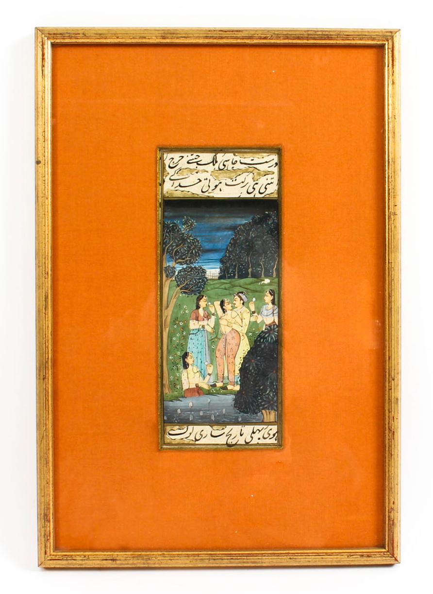Set 4 Framed 19th Century Antique Indian Miniature Paintings Mughal Harem Scenes 1