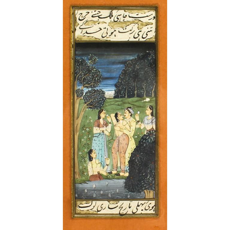 Set 4 Framed 19th Century Antique Indian Miniature Paintings Mughal Harem Scenes 2