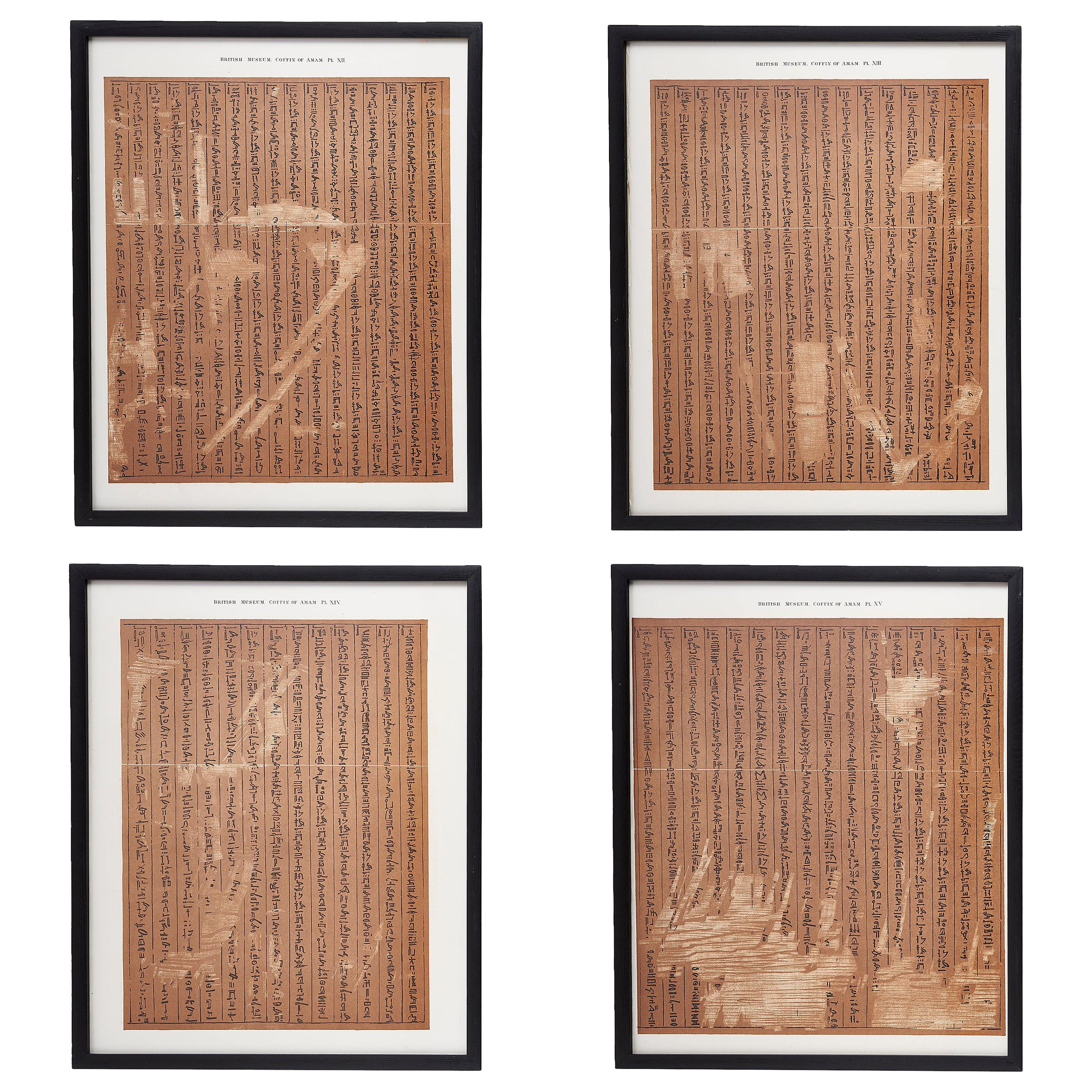 Set 4 Framed Prints of Ancient Egyptian Hieroglyphs, British Museum, circa 1886 For Sale