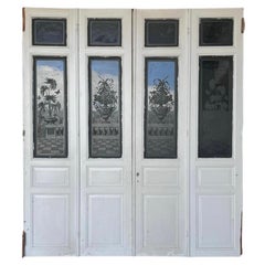 Set 4 French 19th Century Etched Glass Chateau Doors 