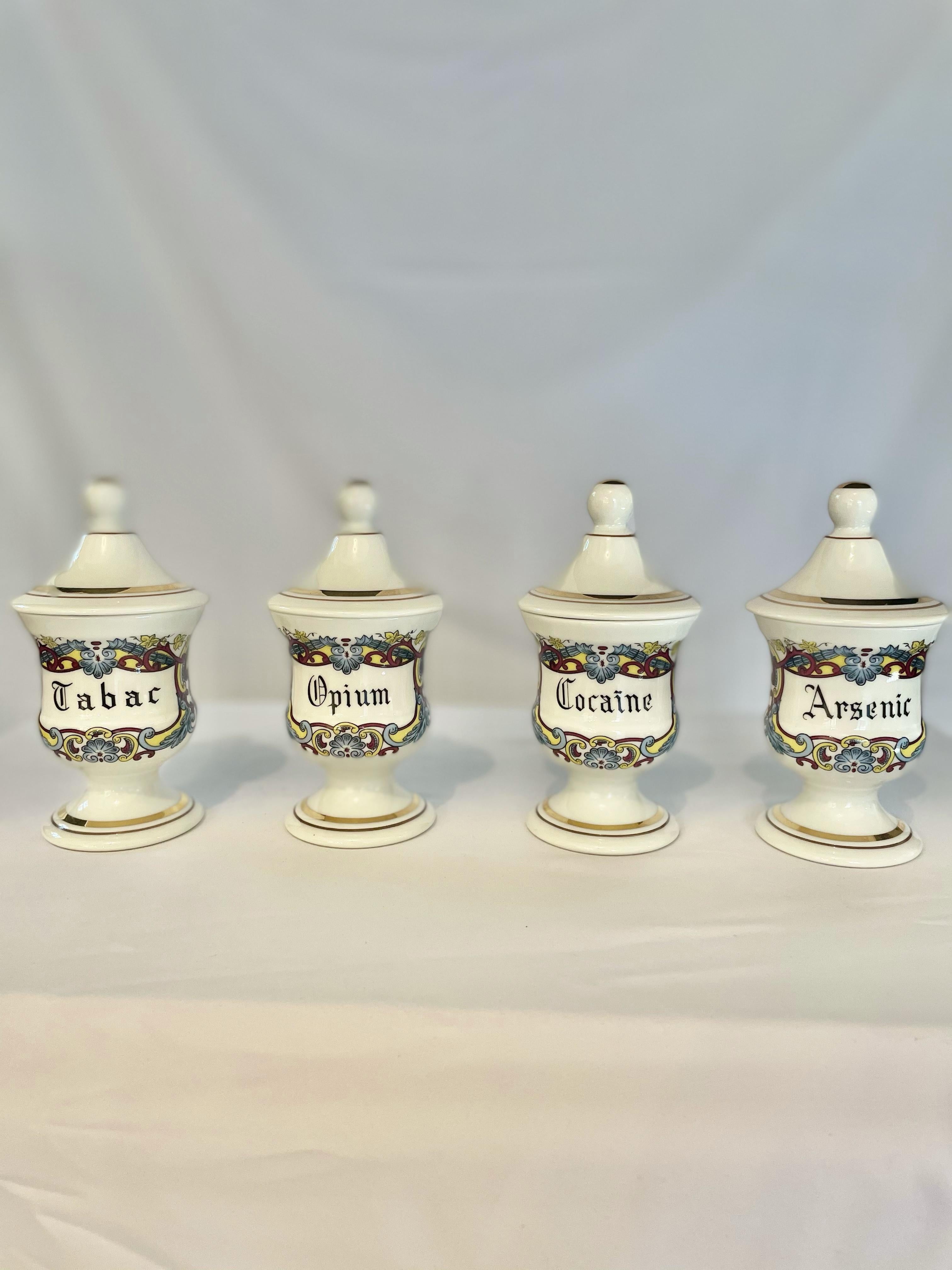 Set 4 French Apothecary Jars Cocaine Opium Arsenic Tabac 19th Porcelain Limoges 3