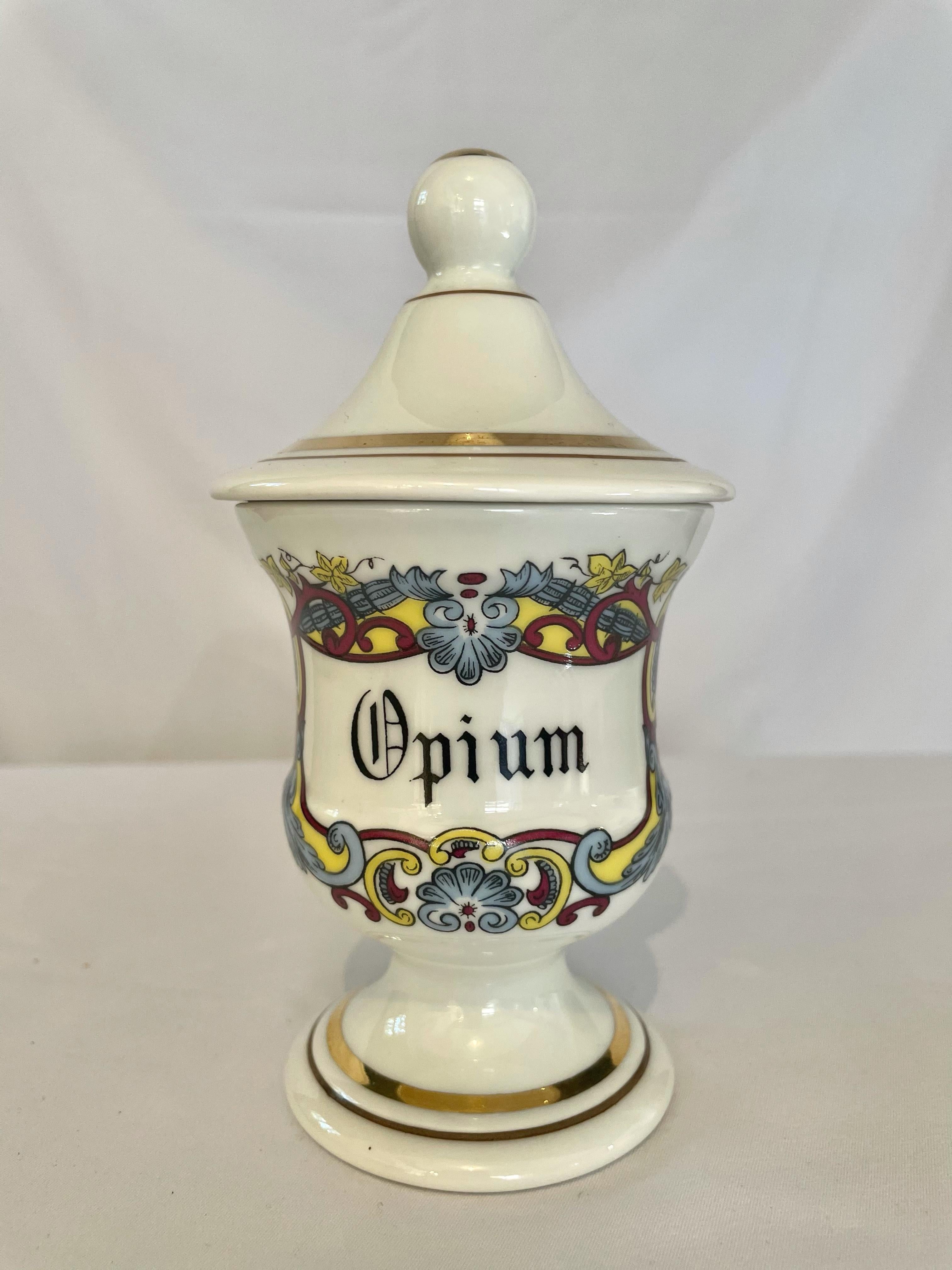 Set of four French Apothecary Jars.
1900s. France
Porcelain of Limoges 
- Cocaine 
- Opium 
- Arsenic 
- Tabacco.
  