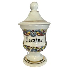 Set 4 French Apothecary Jars Cocaine Opium Arsenic Tabac 19th Porcelain Limoges