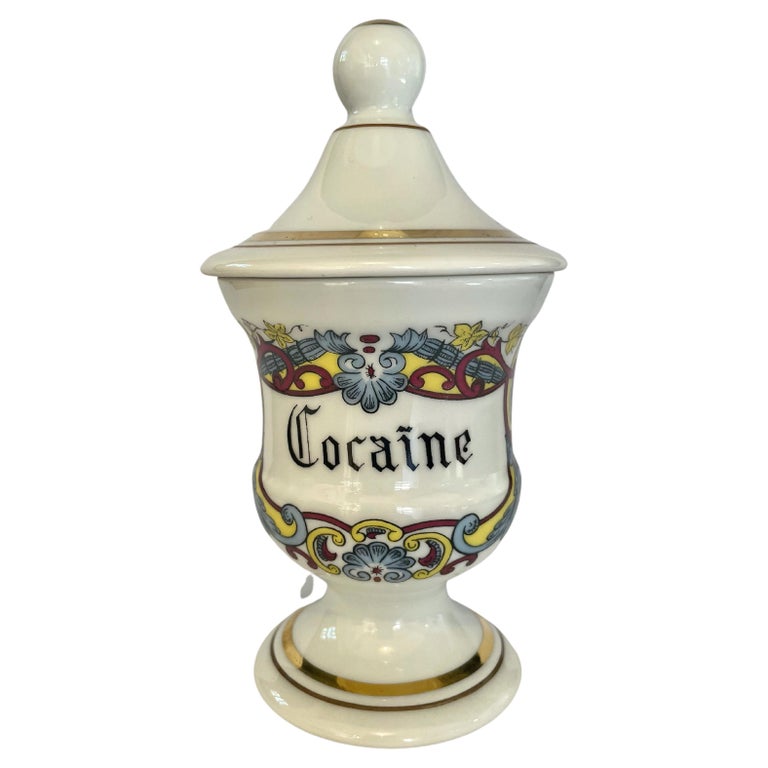 Set 4 French Apothecary Jars Cocaine Opium Arsenic Tabac 19th Porcelain