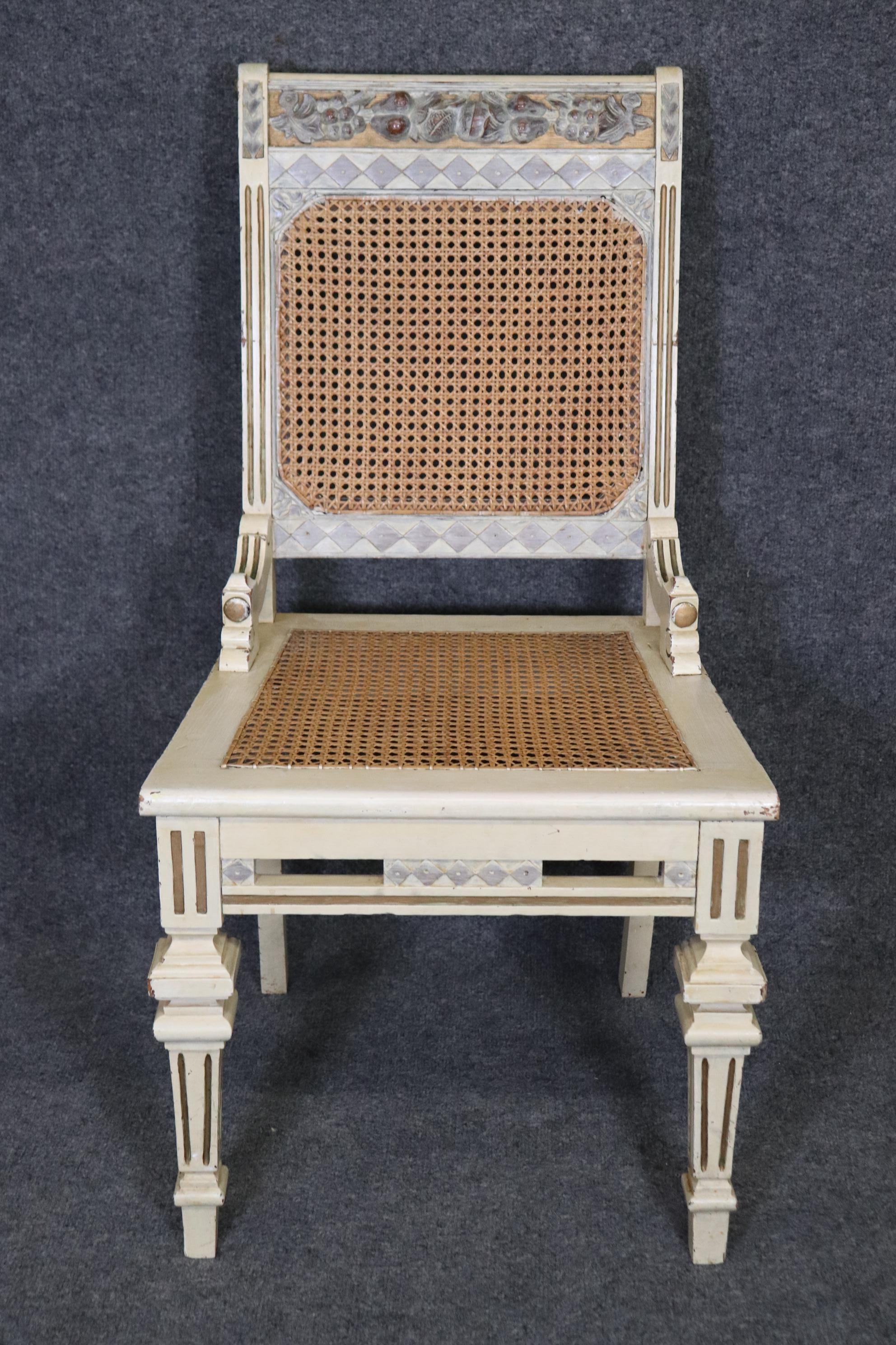 Set 4 French Country Painted Cane Seated and Cane Back Dining Chairs, circa 1900 In Good Condition In Swedesboro, NJ