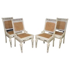Antique Set 4 French Country Painted Cane Seated and Cane Back Dining Chairs, circa 1900