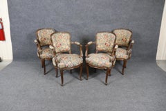 Set 4 French Louis XV Style Carved Walnut Needlepoint Upholstered Dining Chairs