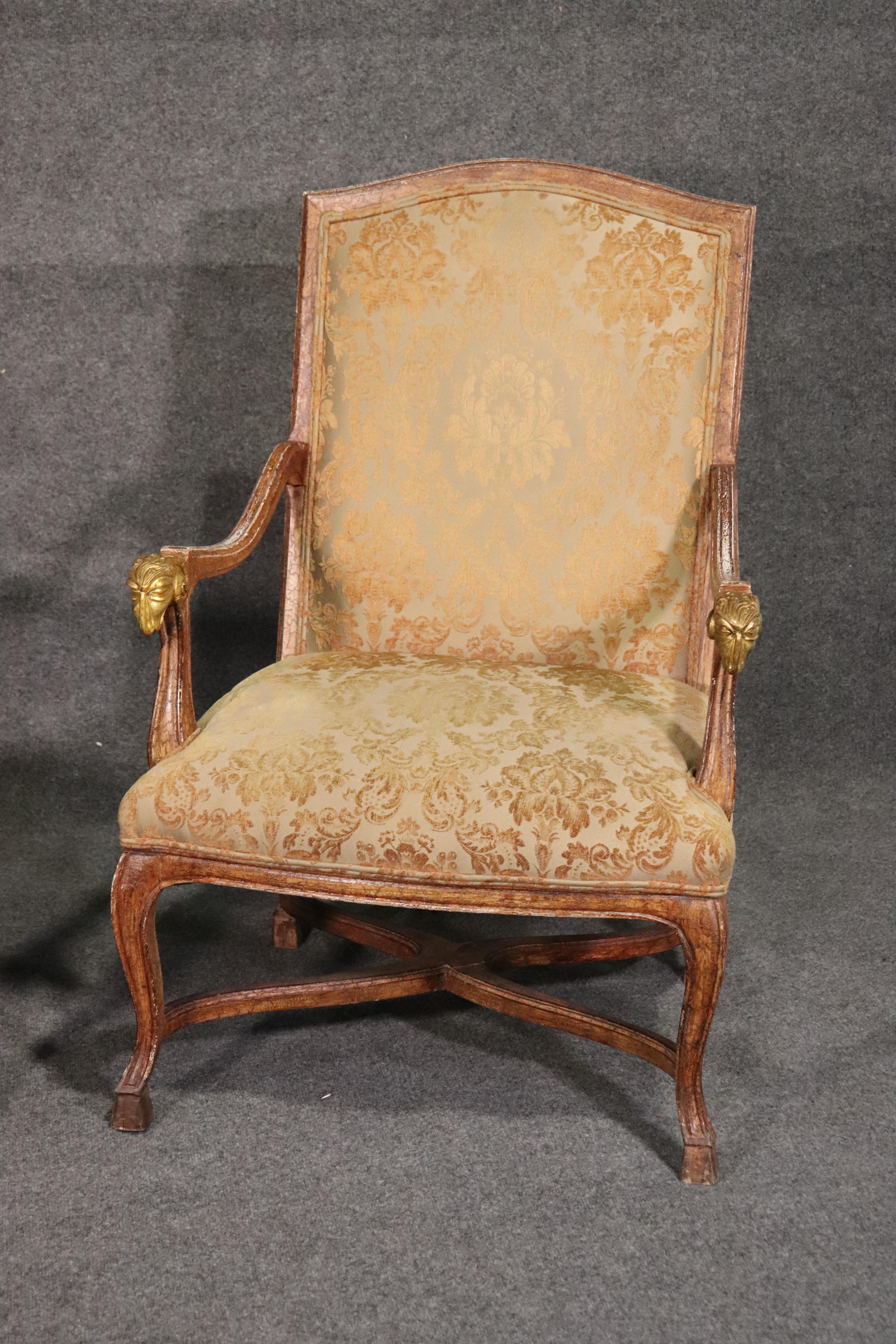 Set 4 French Paint Decorated Giltwood Rams Head Armchairs Dining Office Chairs For Sale 4