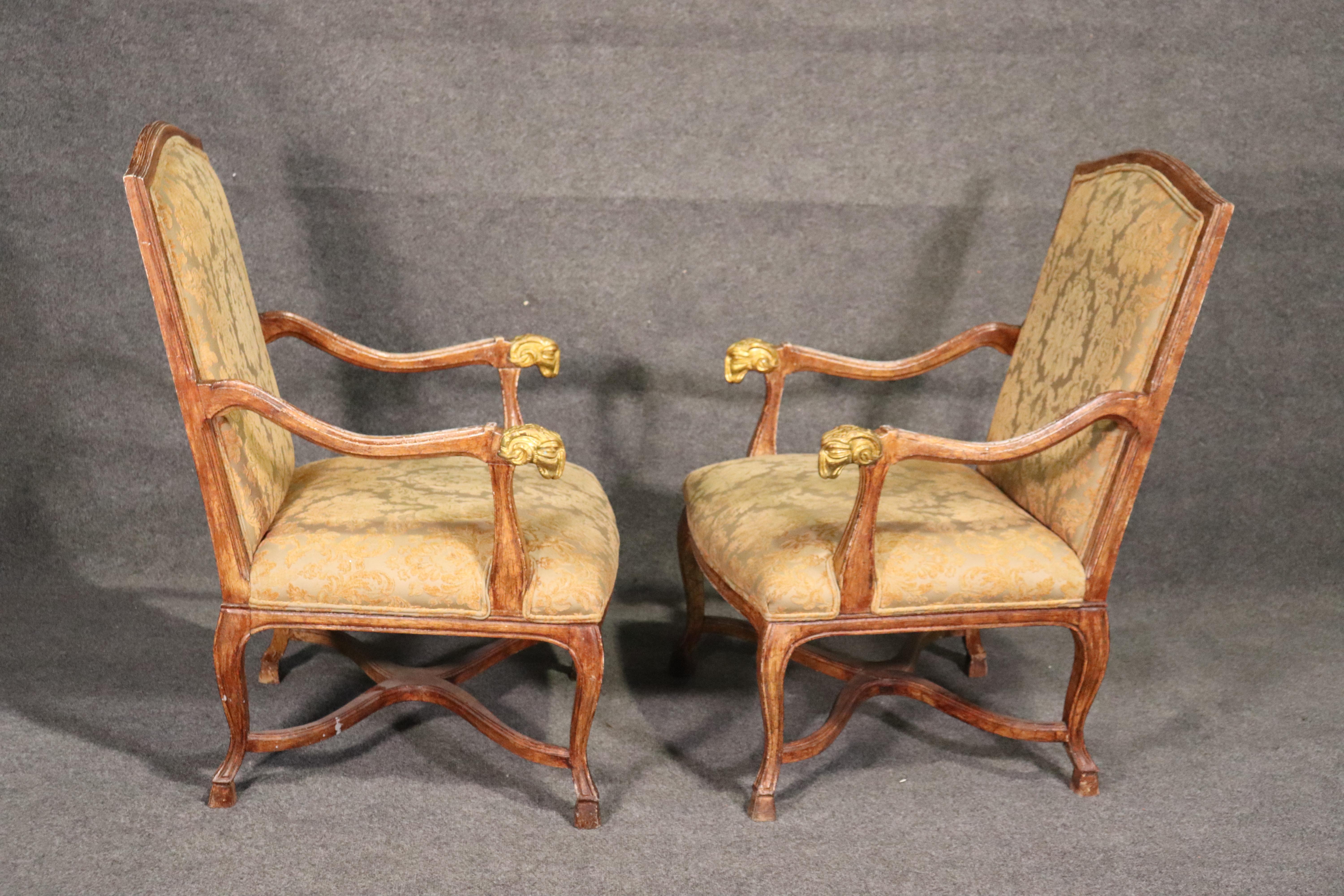 Set 4 French Paint Decorated Giltwood Rams Head Armchairs Dining Office Chairs For Sale 5