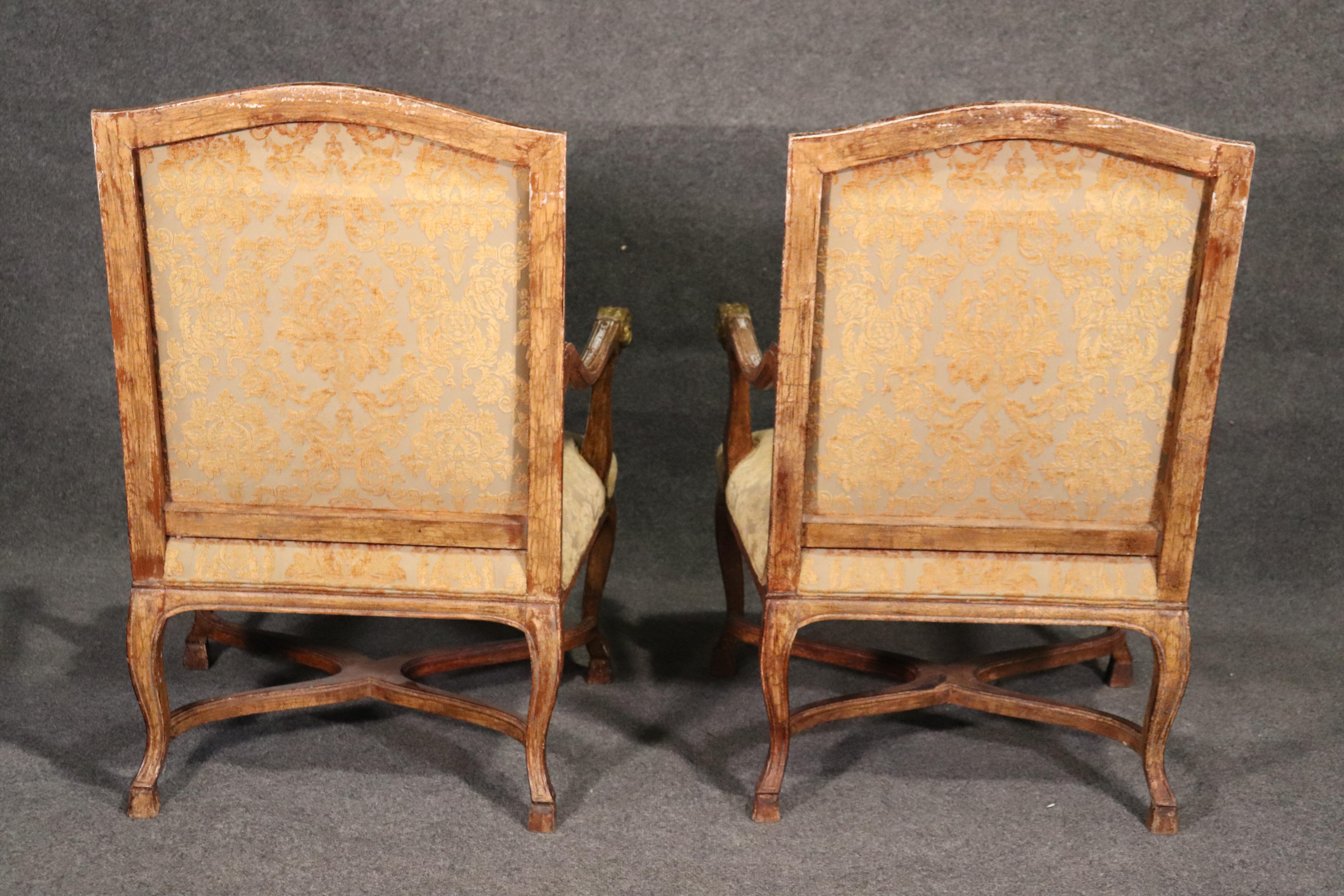Set 4 French Paint Decorated Giltwood Rams Head Armchairs Dining Office Chairs For Sale 7