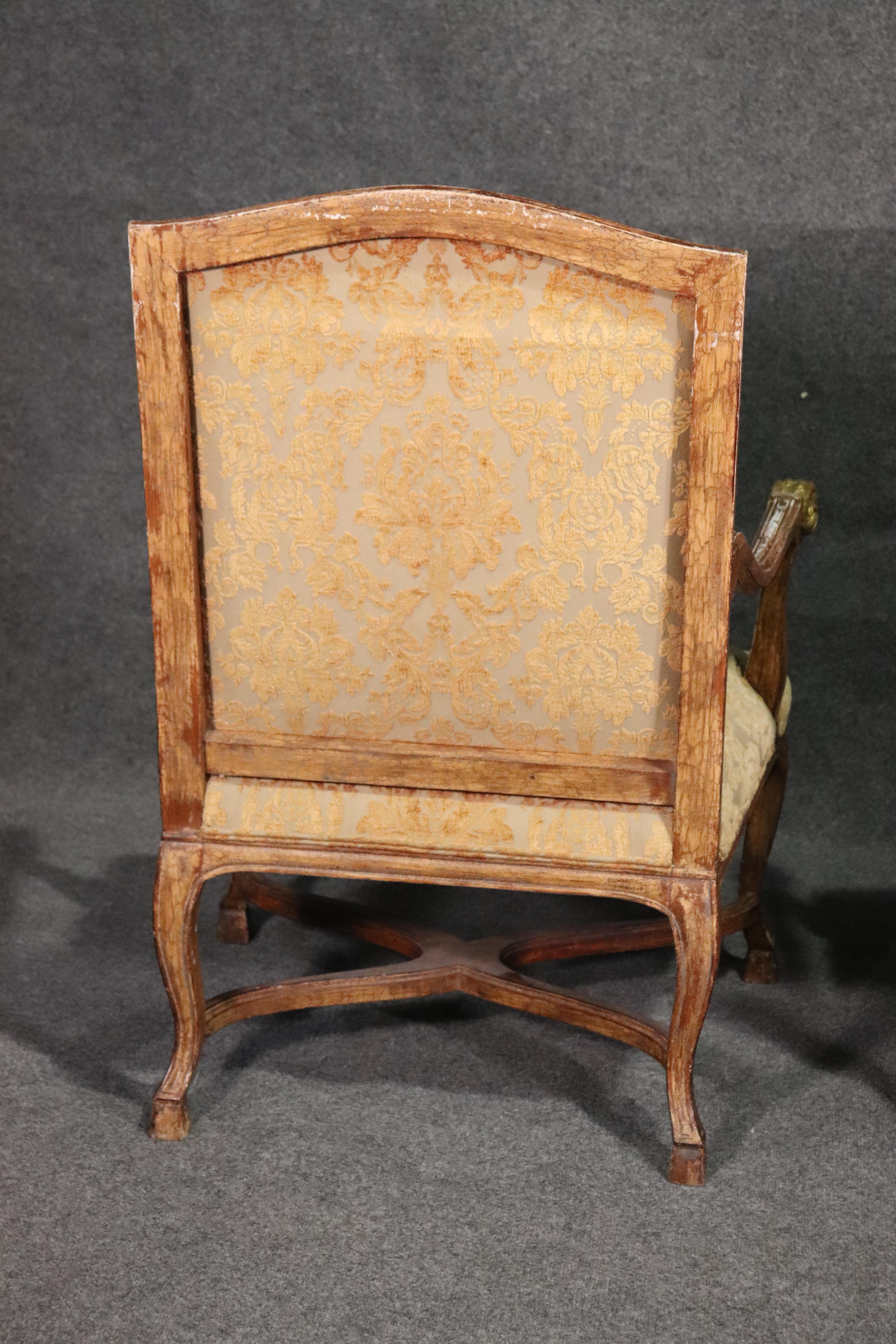 Set 4 French Paint Decorated Giltwood Rams Head Armchairs Dining Office Chairs For Sale 8