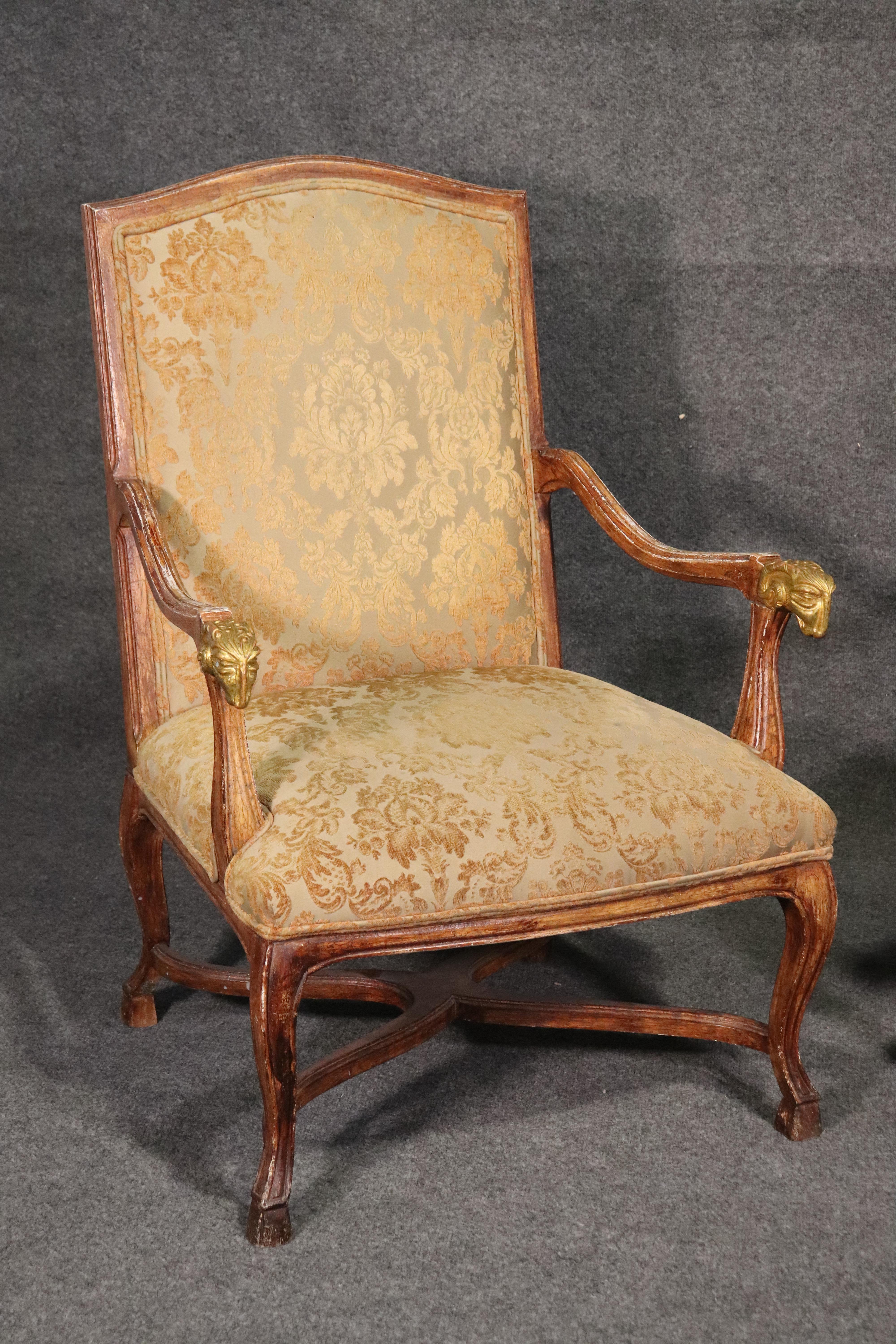 Set 4 French Paint Decorated Giltwood Rams Head Armchairs Dining Office Chairs For Sale 3