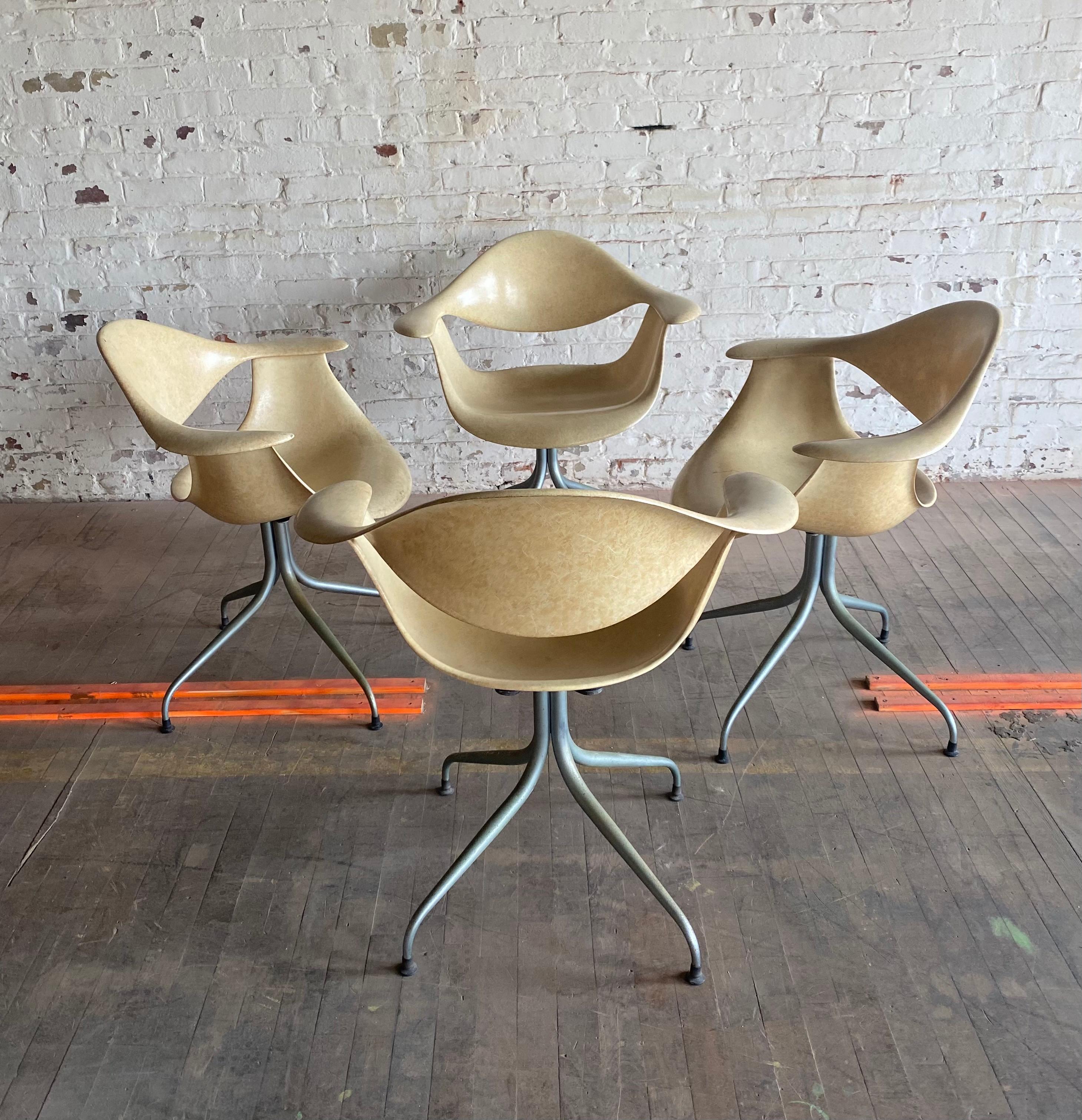 Mid-Century Modern Set 4 George Nelson, 1st Year Production Daf Swag Leg Dining Chair / Fiberglass For Sale