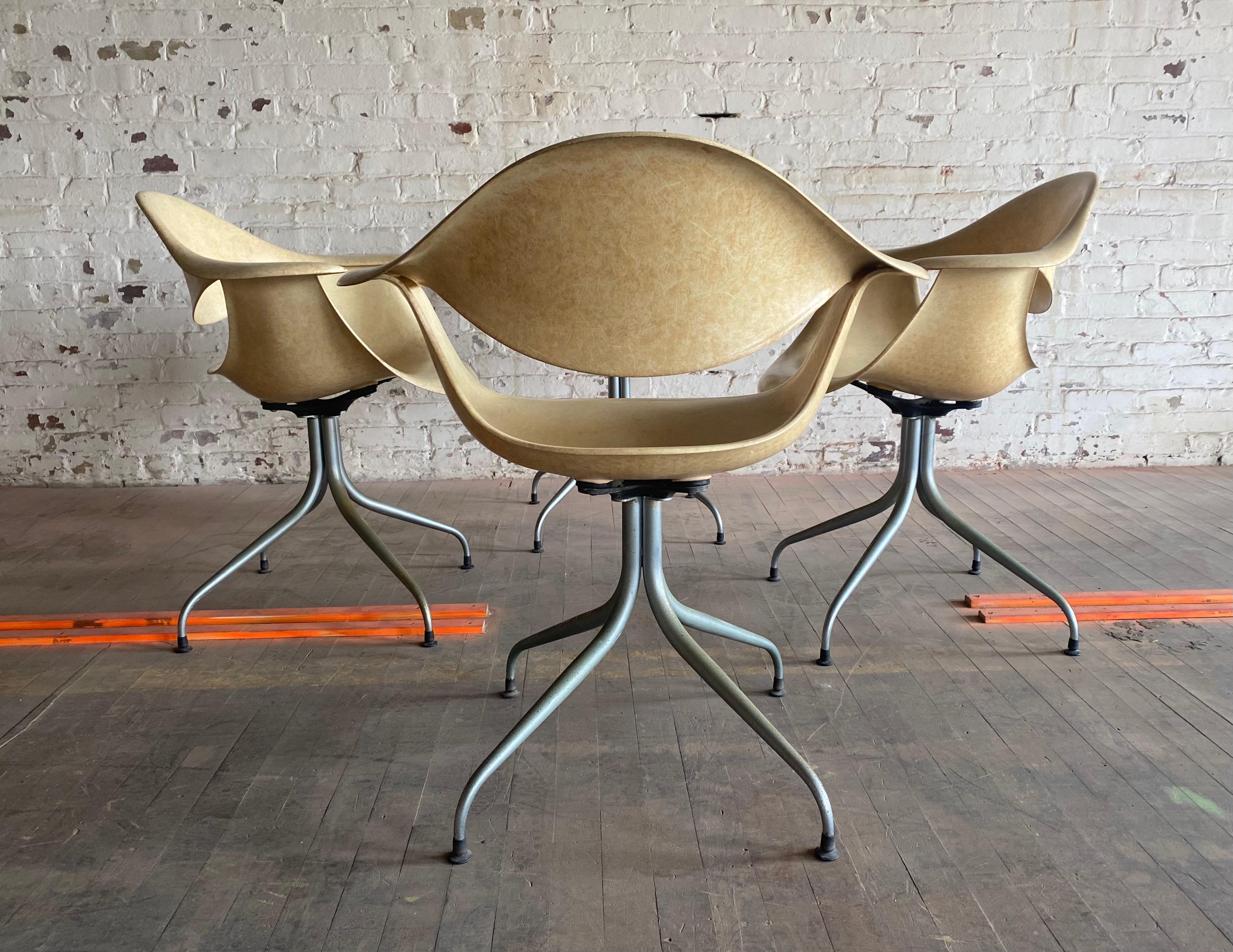 American Set 4 George Nelson, 1st Year Production Daf Swag Leg Dining Chair / Fiberglass For Sale