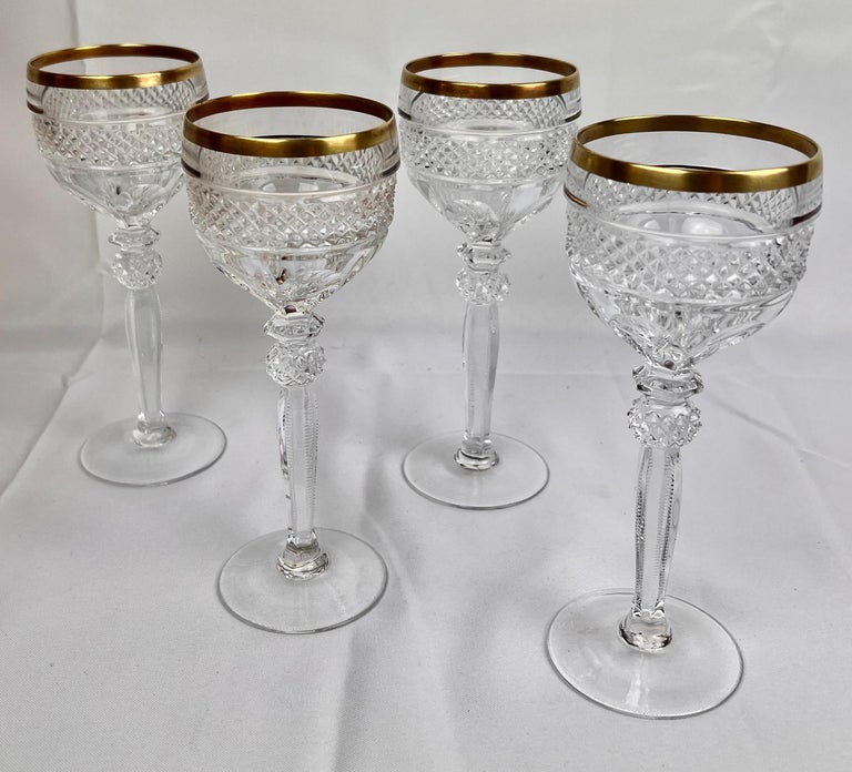 Cut Crystal Wine Glasses with Gilt EdgeSet of Four For Sale at 1stDibs