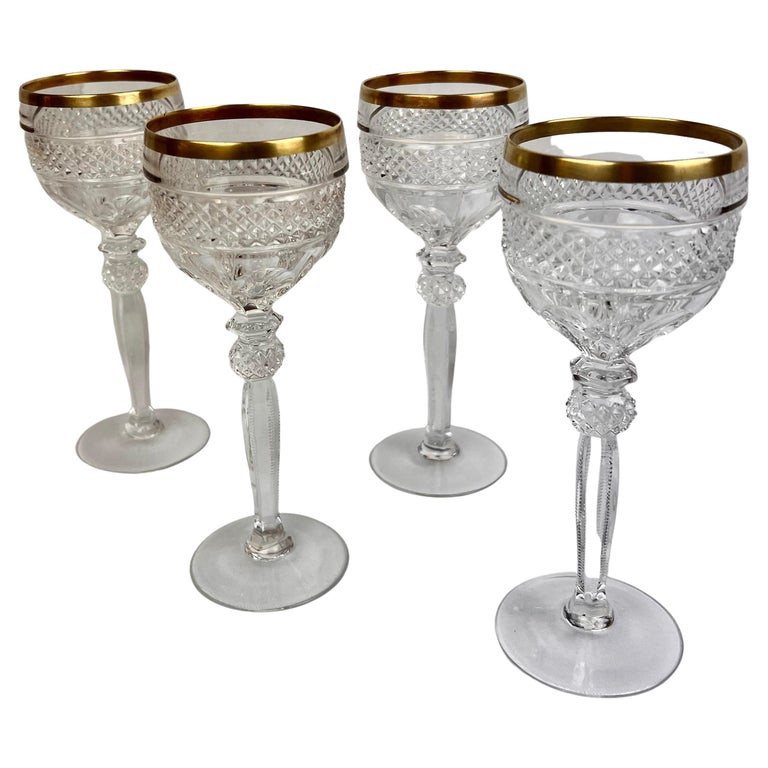 Cut Crystal Wine Glasses with Gilt EdgeSet of Four For Sale at 1stDibs