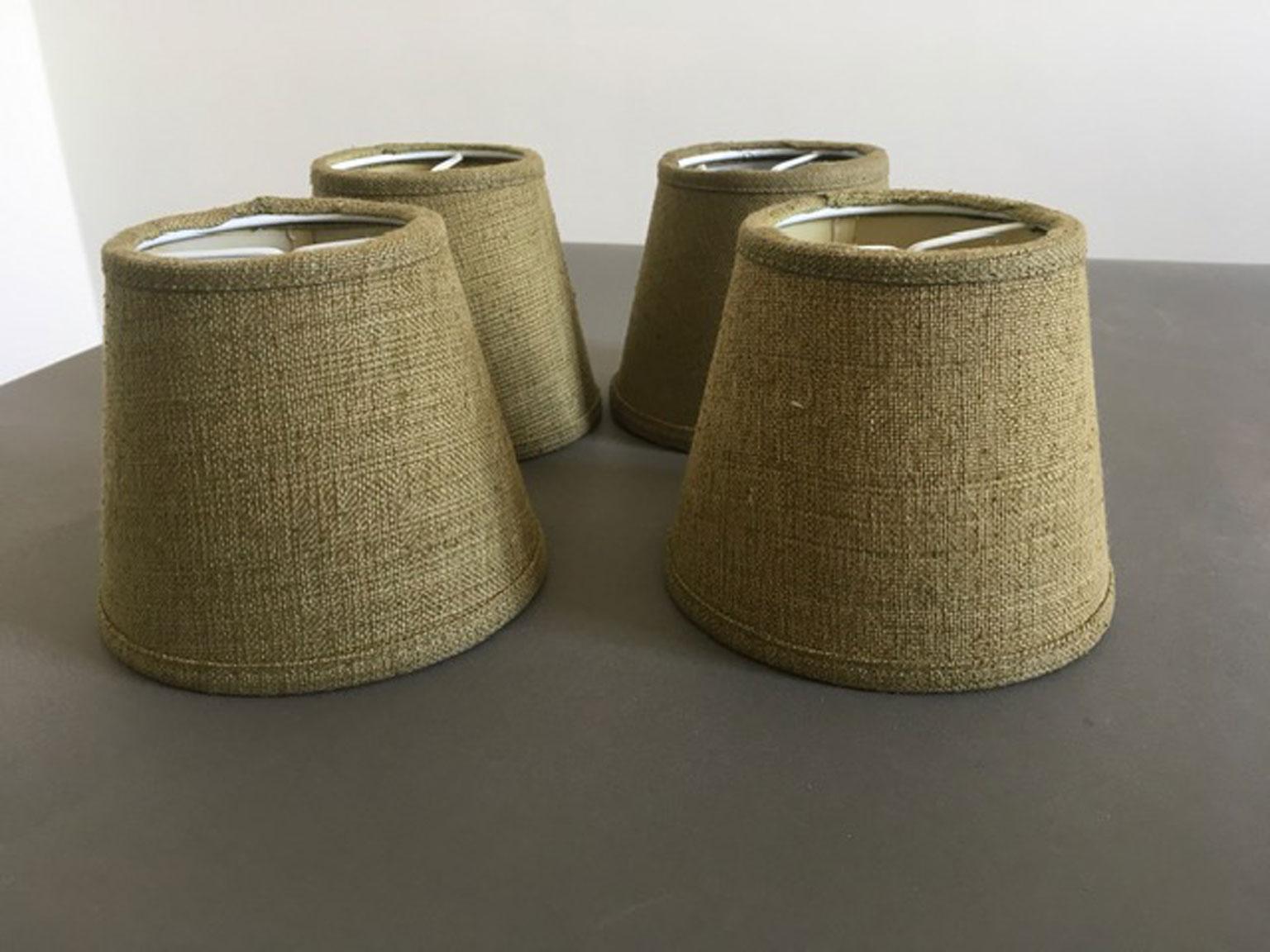 European Set 4 Green Olive Linen Lampshades For Sale