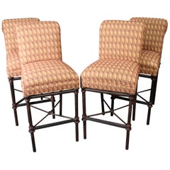 Set 4 Hollywood Regency Iron Base Upholstered Bar Stools